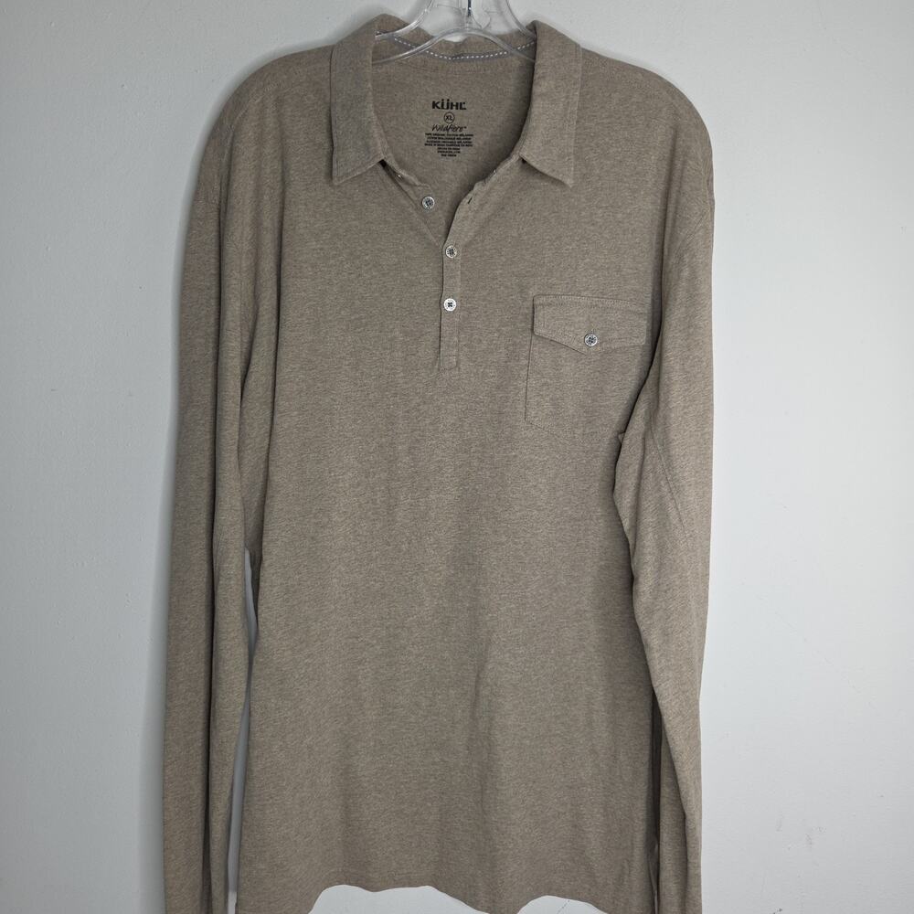 KUHL Wildfibre Mens XL Tan Long Sleeve Polo Shirt Organic Cotton
